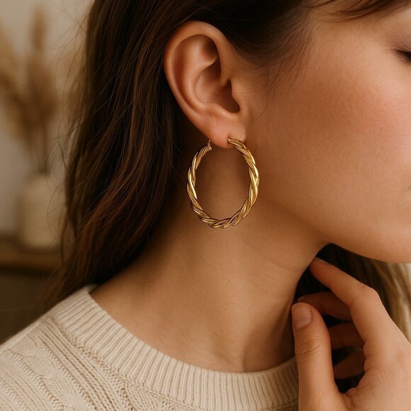 Steve Madden Jewelry - STEVE MADDEN Chunky Gold Twisted Hoop Earrings Hoops Medium 1.75" Hip Hop Y2K